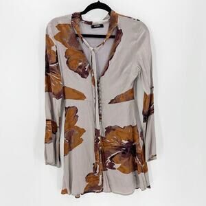 Azalea Rosie Grey bold floral Print Neck Tie Skater Dress size S bohemian